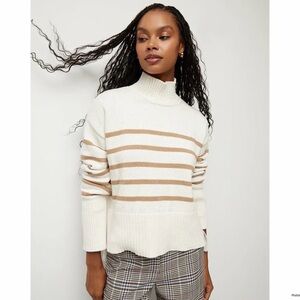 Veronica Beard Lancetti Turtleneck Striped Sweater Tan White size S